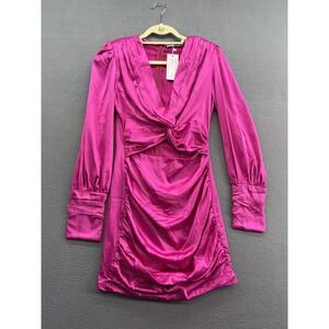 Glamaker Bodycon Mini Dress Womens Small Pink Ruched Long Sleeve Cut Out Zip